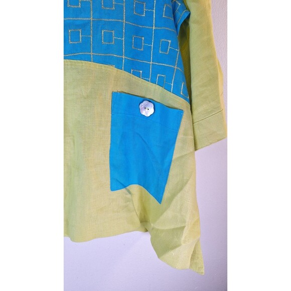 ALI MILES Artsy Patchwork Linen Button Up Shirt Sz Petite XL Lagenlook Cottage - Picture 7 of 12